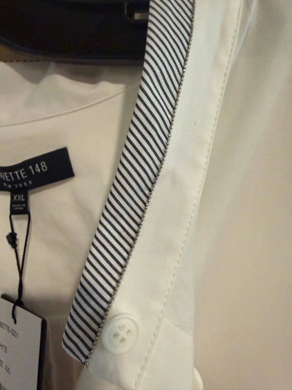 Lafayette 148 New York White Band-Collar Button Shirt - Picture 3 of 5